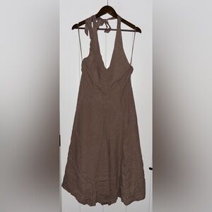 Free People Reese Halter Linen Culotte Wide Crop Leg One Piece Women‎ L NEW